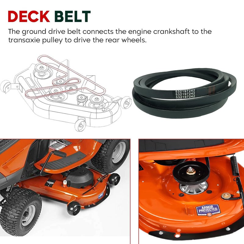 CTPOWER Replaces 532197242 Lawn Mower Deck Belt for Husqvarna YTH24V48 YTH24K48 YTH2348 YTA24V48 48 Inch 197242 Craftsman Poulan/Aramid Cord / 138.20 inches - Image 3